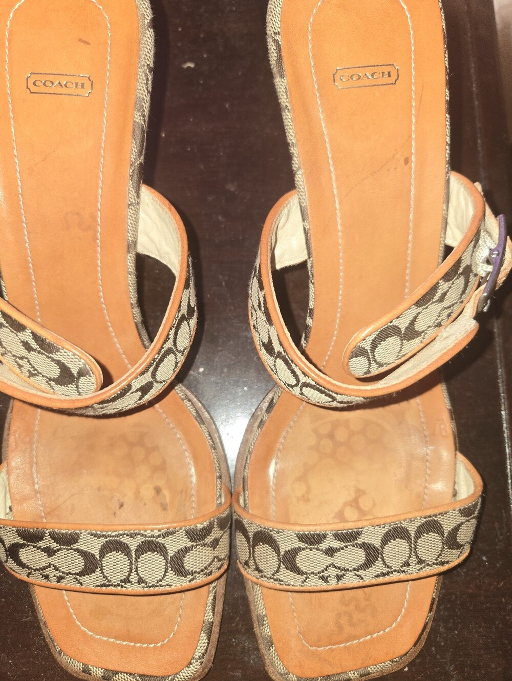 Vtg COACH Genny Monogram Sandals Made In Italy Y2K 9.5 100% Leather